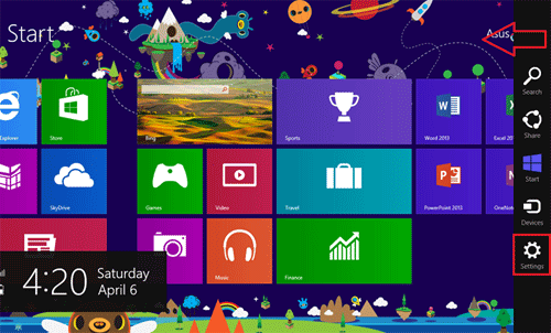 Windows RT Start Screen, Charms Bar